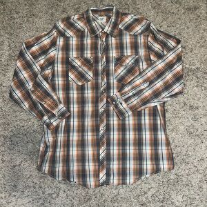 Mens old navy orange and brown snap button down shirt size xxl like new